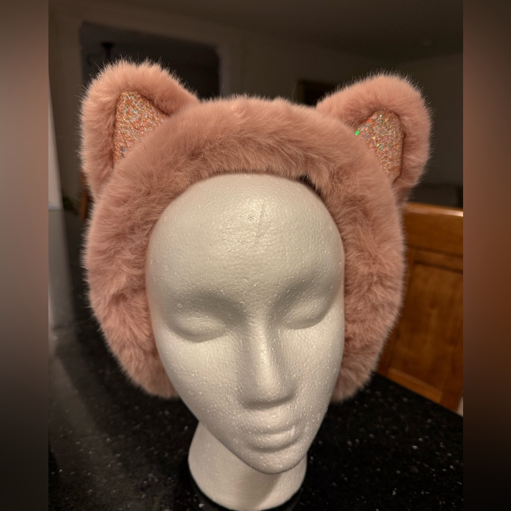 Charming Pink Furry Cat Ear Headband Earmuffs